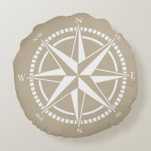 Compass Rose Beige Nautical Rundes Kissen