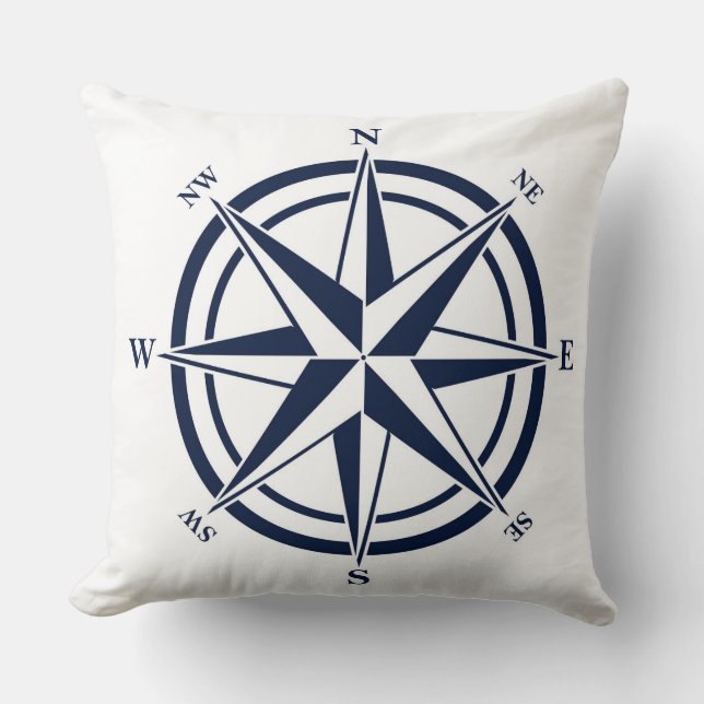 Compass Rose Blue Nautic Kissen (Vorderseite)