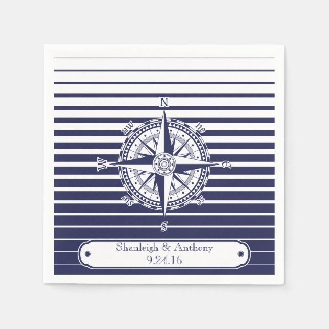 Compass Rose Blue Stripes Serviette (Vorderseite)