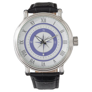 Compass Rose Blue White Nautic Armbanduhr