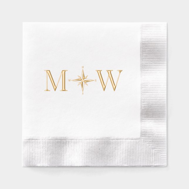 Compass Rose Couple Wedding 2 Initial Monogram Servietten Mit Folie (Vorderseite)