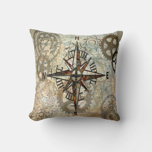 Compass Rose & Gears, Artist Karen J. Williams Kissen (Vorderseite)