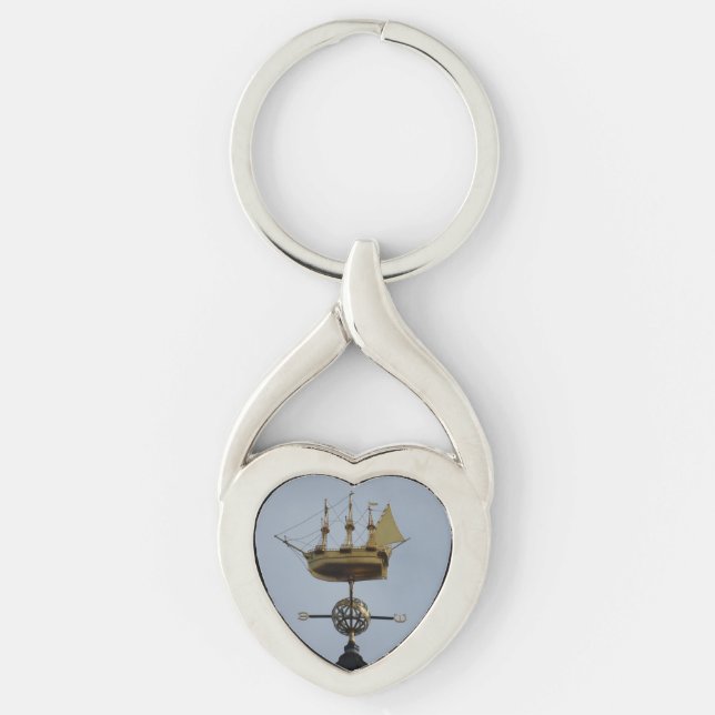 Compass Rose Heart Keychain Schlüsselanhänger (Vorderseite)