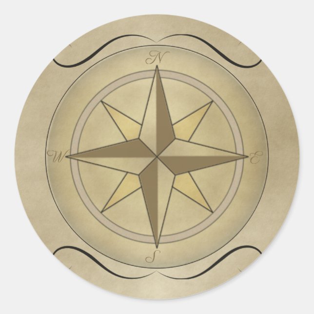 Compass-Rose in Gold Runder Aufkleber (Vorderseite)