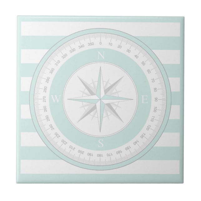 Compass Rose Minze Blau und Weiße Streifen Fliese (Vorderseite)