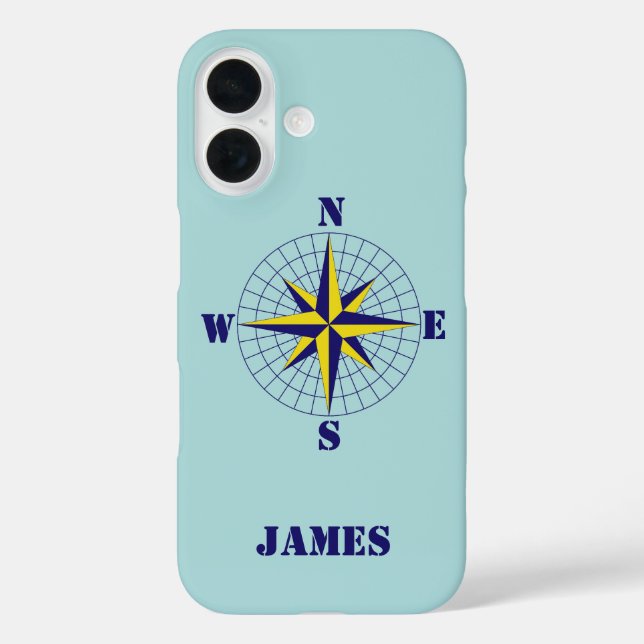 Compass Rose Navy und Gold mit Name Nautic Case-Mate iPhone Hülle (Rückseite)