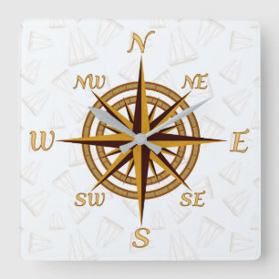Compass Rose Quadratische Wanduhr