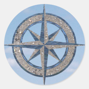 Compass-Rose (Sand, Wasser, Himmel) Runder Aufkleber