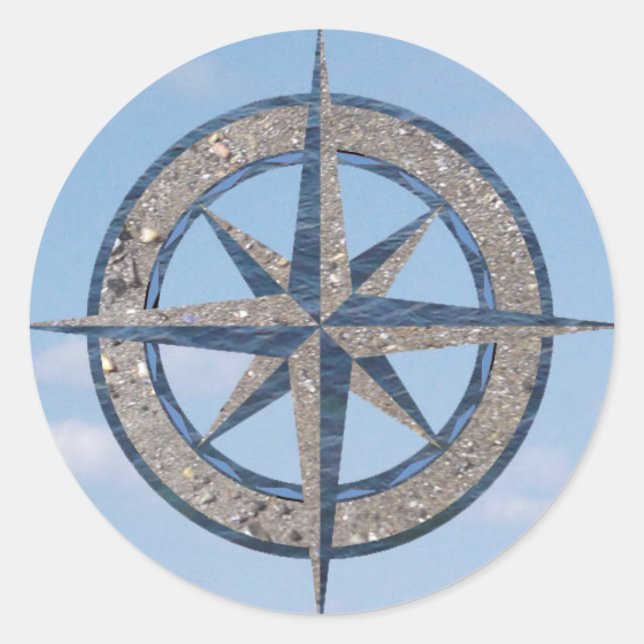 Compass-Rose (Sand, Wasser, Himmel) Runder Aufkleber (Vorderseite)