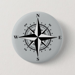 Compass Rose Schwarz & Weiß Button