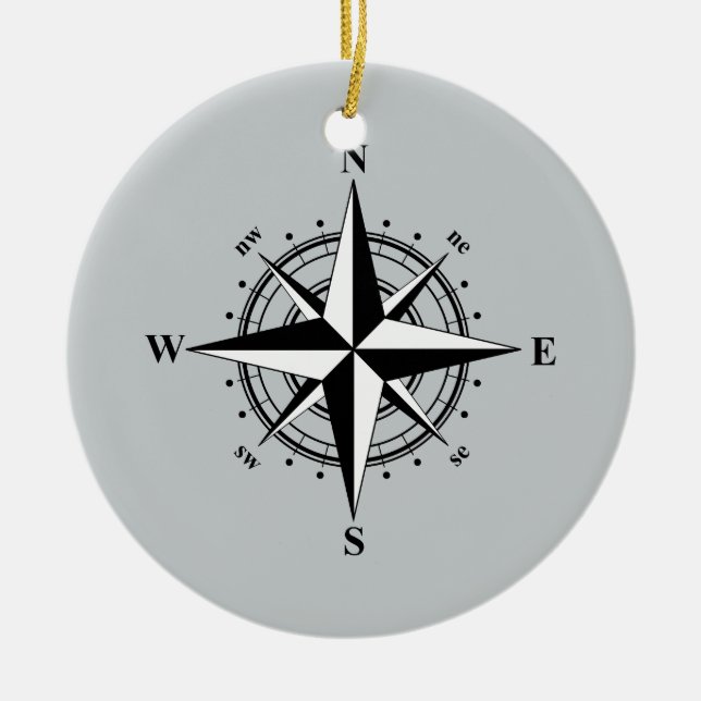 Compass Rose Schwarz & Weiß Keramik Ornament (Vorne)