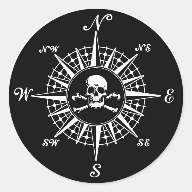 Compass Skull Runder Aufkleber (Vorderseite)