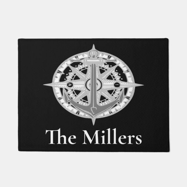 Compass Star Anchor Nautical Nachname Door Mat Fußmatte (Vorderseite)