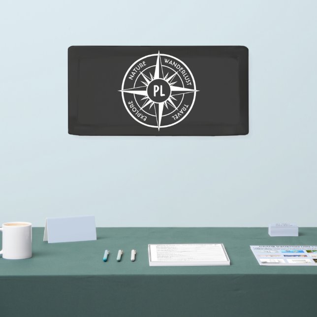 Compass star Emblem monogramm schwarz-weiß Banner (Messe)