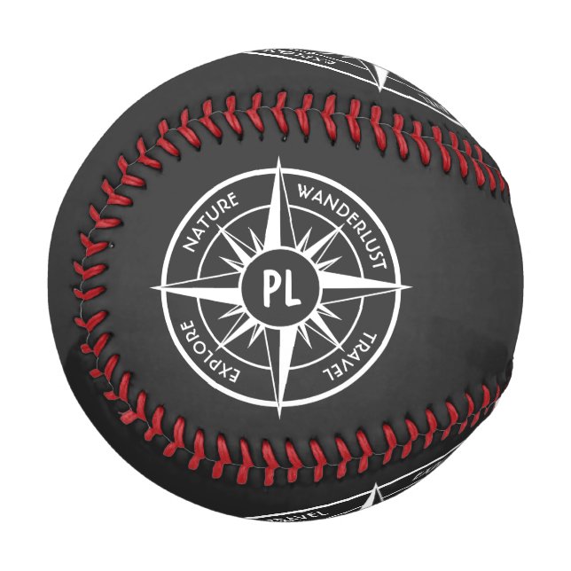 Compass star Emblem monogramm schwarz-weiß Baseball (Vorderseite Links)