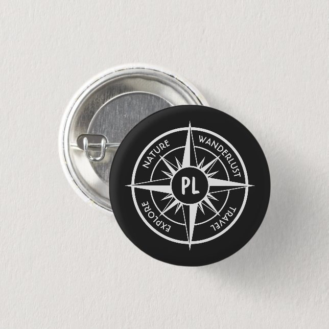 Compass star Emblem monogramm schwarz-weiß Button (Vorne & Hinten)
