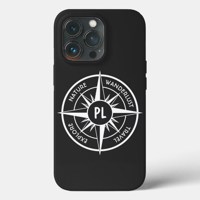 Compass star Emblem monogramm schwarz-weiß Case-Mate iPhone Hülle (Rückseite)