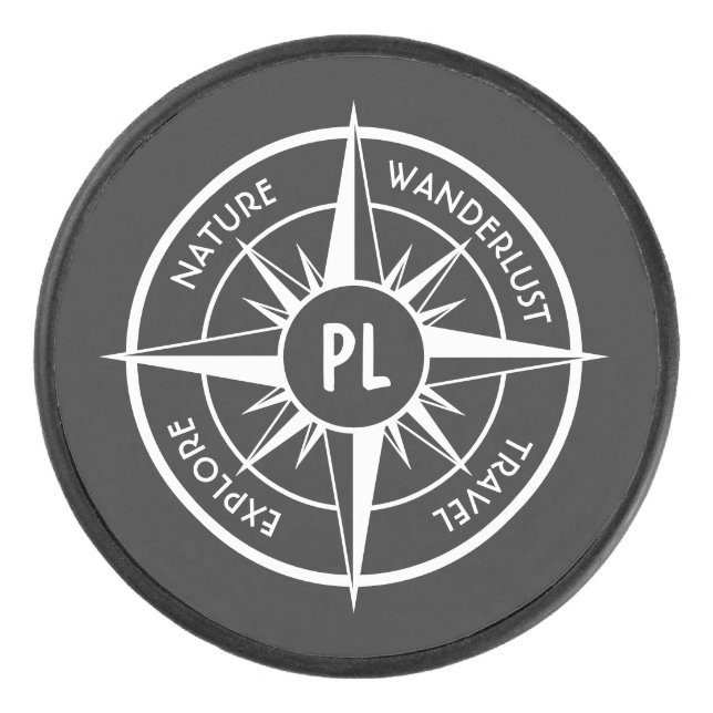 Compass star Emblem monogramm schwarz-weiß Eishockey Puck (Vorderseite)