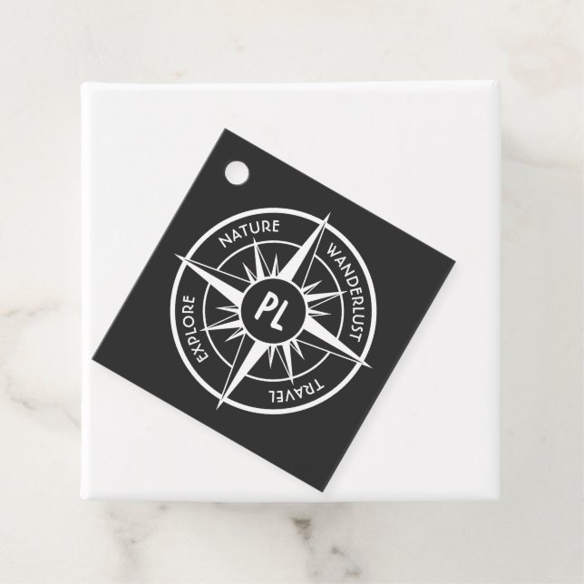 Compass star Emblem monogramm schwarz-weiß Geschenkanhänger (Beispiel)