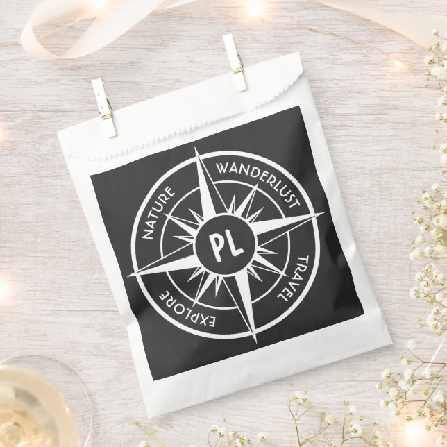 Compass star Emblem monogramm schwarz-weiß Geschenktütchen (Ausgeschnitten)