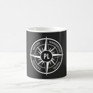 Compass star Emblem monogramm schwarz-weiß Kaffeetasse