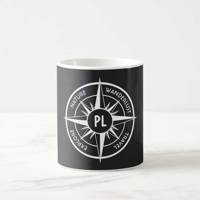 Compass star Emblem monogramm schwarz-weiß Kaffeetasse (Mittel)