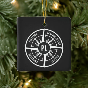 Compass star Emblem monogramm schwarz-weiß Keramikornament
