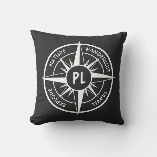 Compass star Emblem monogramm schwarz-weiß Kissen