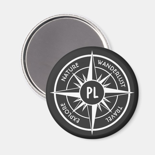 Compass star Emblem monogramm schwarz-weiß Magnet (Vorderseite/Rückseite)