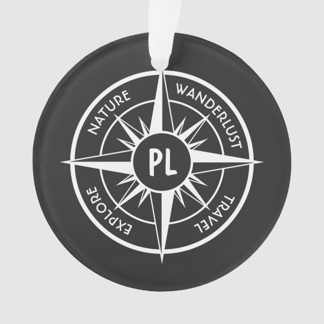 Compass star Emblem monogramm schwarz-weiß Ornament (Vorderseite)