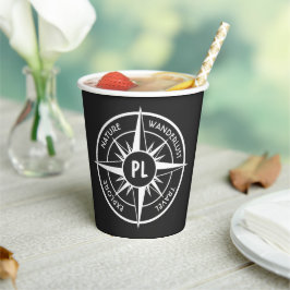 Compass star Emblem monogramm schwarz-weiß Pappbecher