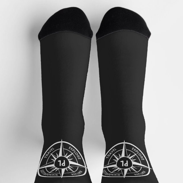 Compass star Emblem monogramm schwarz-weiß Socken (Oben)