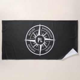 Compass star Emblem monogramm schwarz-weiß Strandtuch