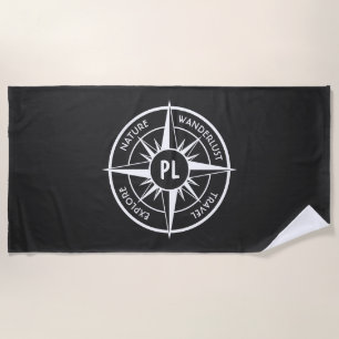 Compass star Emblem monogramm schwarz-weiß Strandtuch