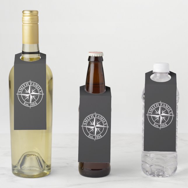 Compass Star Monogramm personalisierbares Emblem Flaschenanhänger (Beispiel)