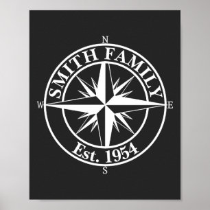 Compass Star Monogramm personalisierbares Emblem Poster