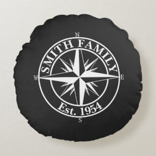 Compass Star Monogramm personalisierbares Emblem Rundes Kissen