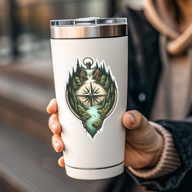 Compass Waterfall Vinyl Sticker | Die-Cut Sticker (Compass Waterfall Vinyl Sticker | Die-Cut Sticker by PiggyPrint Stickers)