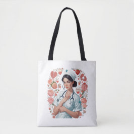 Compassionate Nurse - Elegant Floral Art Illustrat