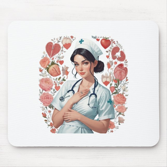Compassionate Nurse - Elegant Floral Art Illustrat Mousepad (Vorne)