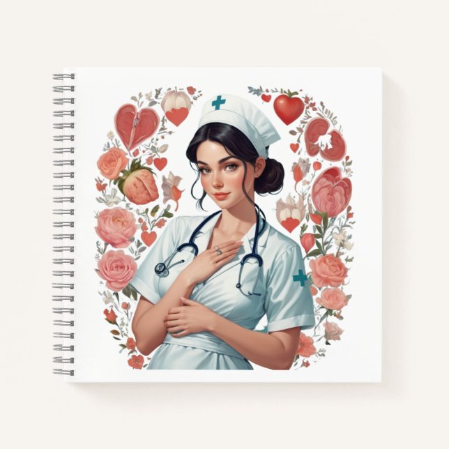 Compassionate Nurse - Elegant Floral Art Illustrat Notizbuch (Vorderseite)