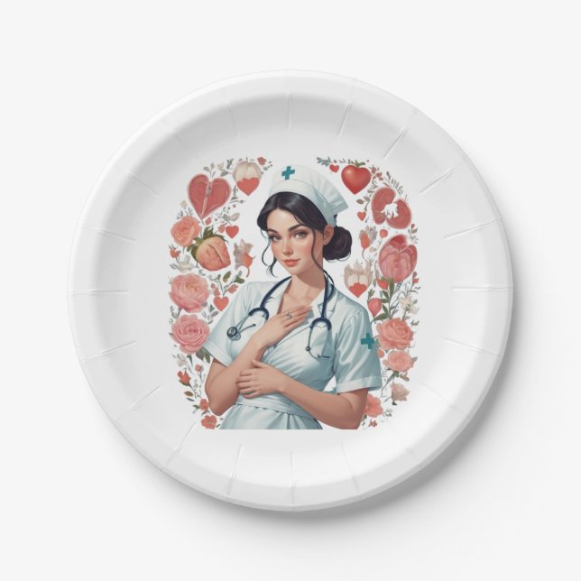 Compassionate Nurse - Elegant Floral Art Illustrat Pappteller (Vorderseite)