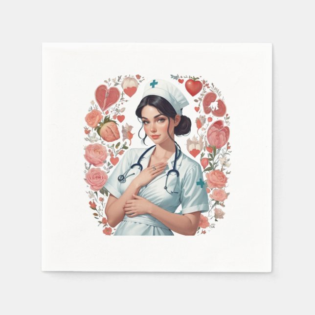 Compassionate Nurse - Elegant Floral Art Illustrat Serviette (Vorderseite)