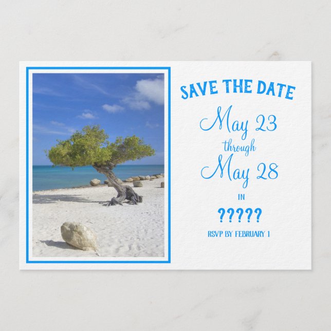 Completely Editable Save the Date Aruba Divi Tree Einladung (Vorderseite)