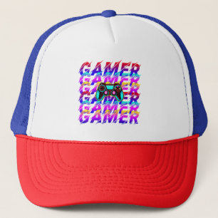 Computer-Controller-Gamer-Typografie wiederholter Truckerkappe
