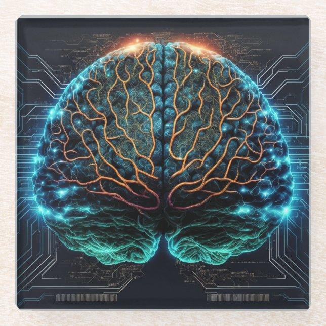 Computer Cyber Brain Glass Untersetzer (Vorderseite)