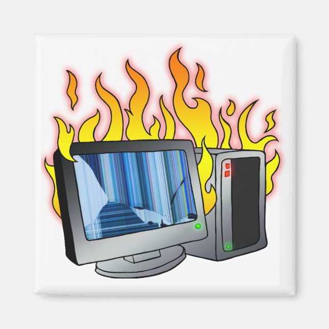 Computer Fire Square Magnet (Vorne)