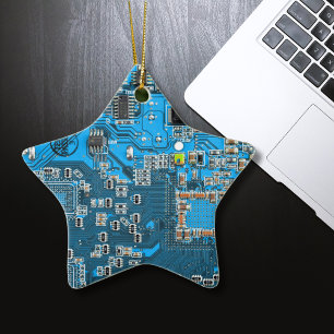 Computer-Freak-Schaltplatine Blau Keramik Ornament