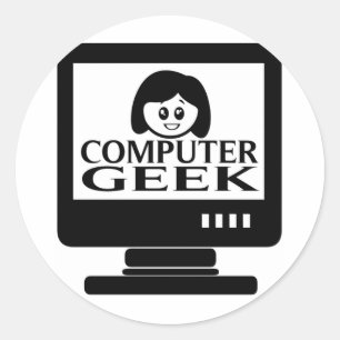 Computer Geek Girl Female Runder Aufkleber