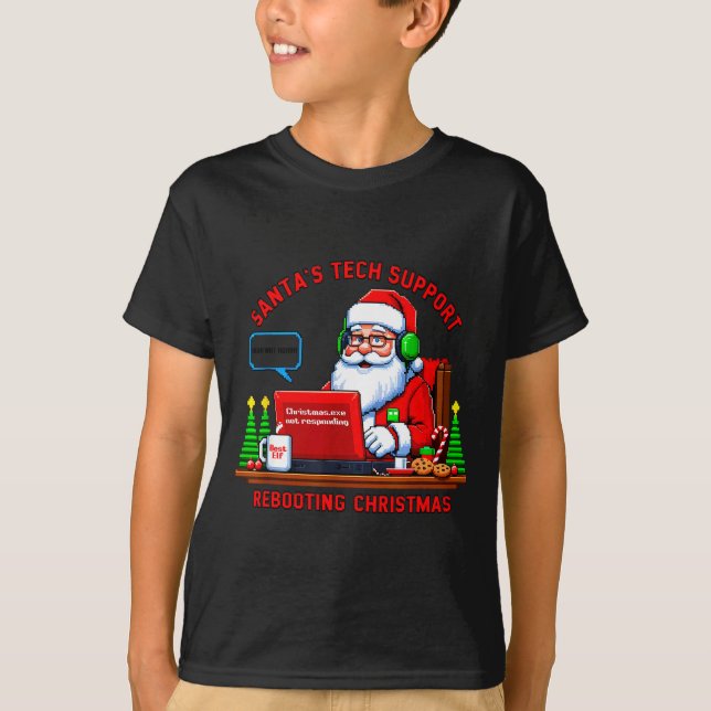 Computer-Meme Lustiger Weihnachtsmanns Tech-Suppor T-Shirt (Vorderseite)